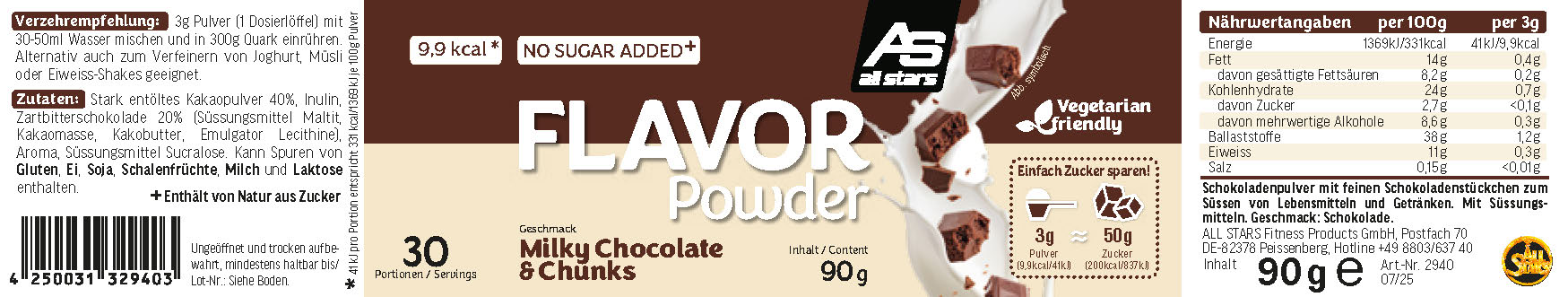 Etikett: FLAVOR POWDER_90g_MilkChoc_Ansicht